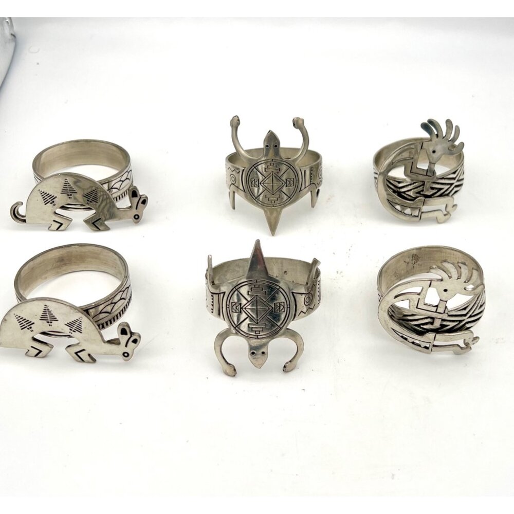 Set Of 6 Southwest Metal Napkin Rings Rabbit Turtle Kokopelli Designs